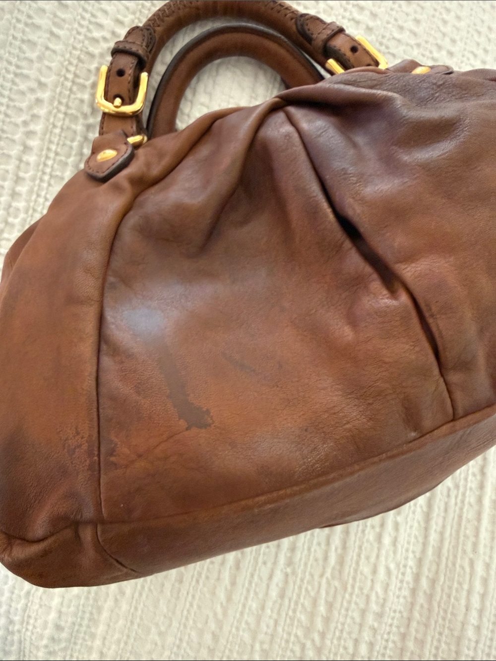 MIU MIU by PRADA Vintage Nappa 2Way Brown Leather Satchel Gold Hardware - Picture 8 of 12